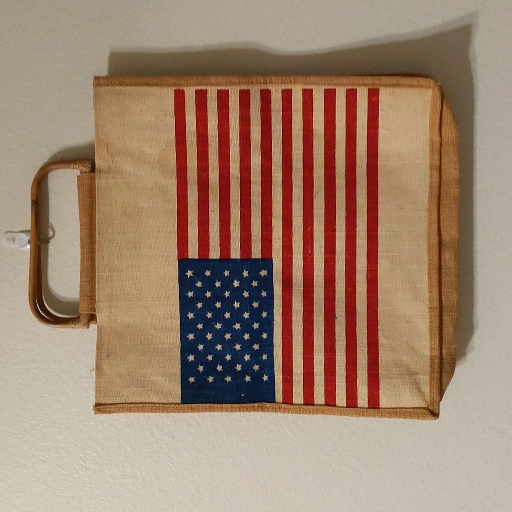 Burlap American Flag Tote Bag